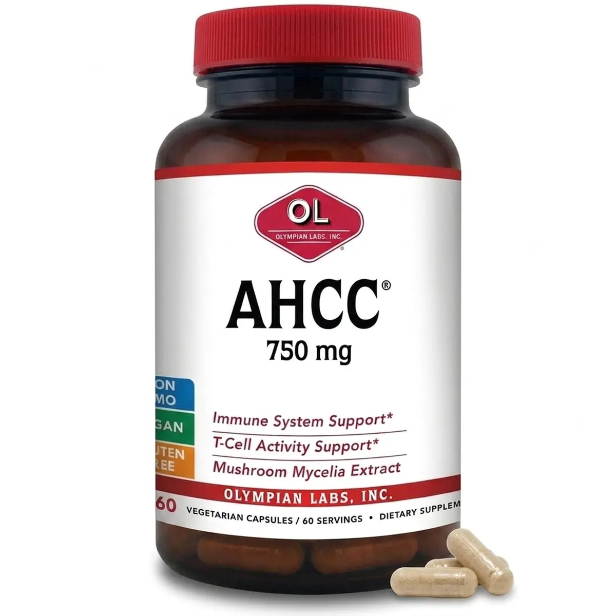 Olympian Labs Premium AHCC Supplement–750mg of AHCC per Capsule–Supports Immune Health, Liver Function, and Natural Killer Cell Activity- 60 Caps - main product image