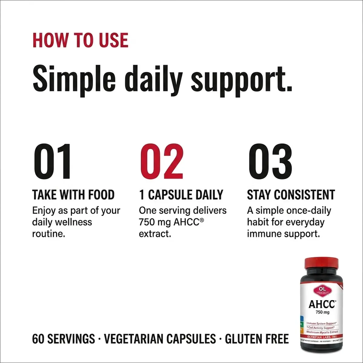 Olympian Labs Premium AHCC Supplement–750mg of AHCC per Capsule–Supports Immune Health, Liver Function, and Natural Killer Cell Activity- 60 Caps - view 4
