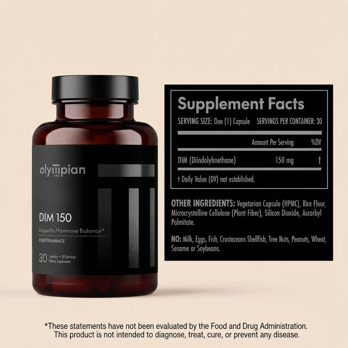 Olympian Labs DIM 150mg - Diindolylmethane Supplement Capsules for Hormone Balance, Clear Skin, PCOS Support, 30 Capsules - view 2
