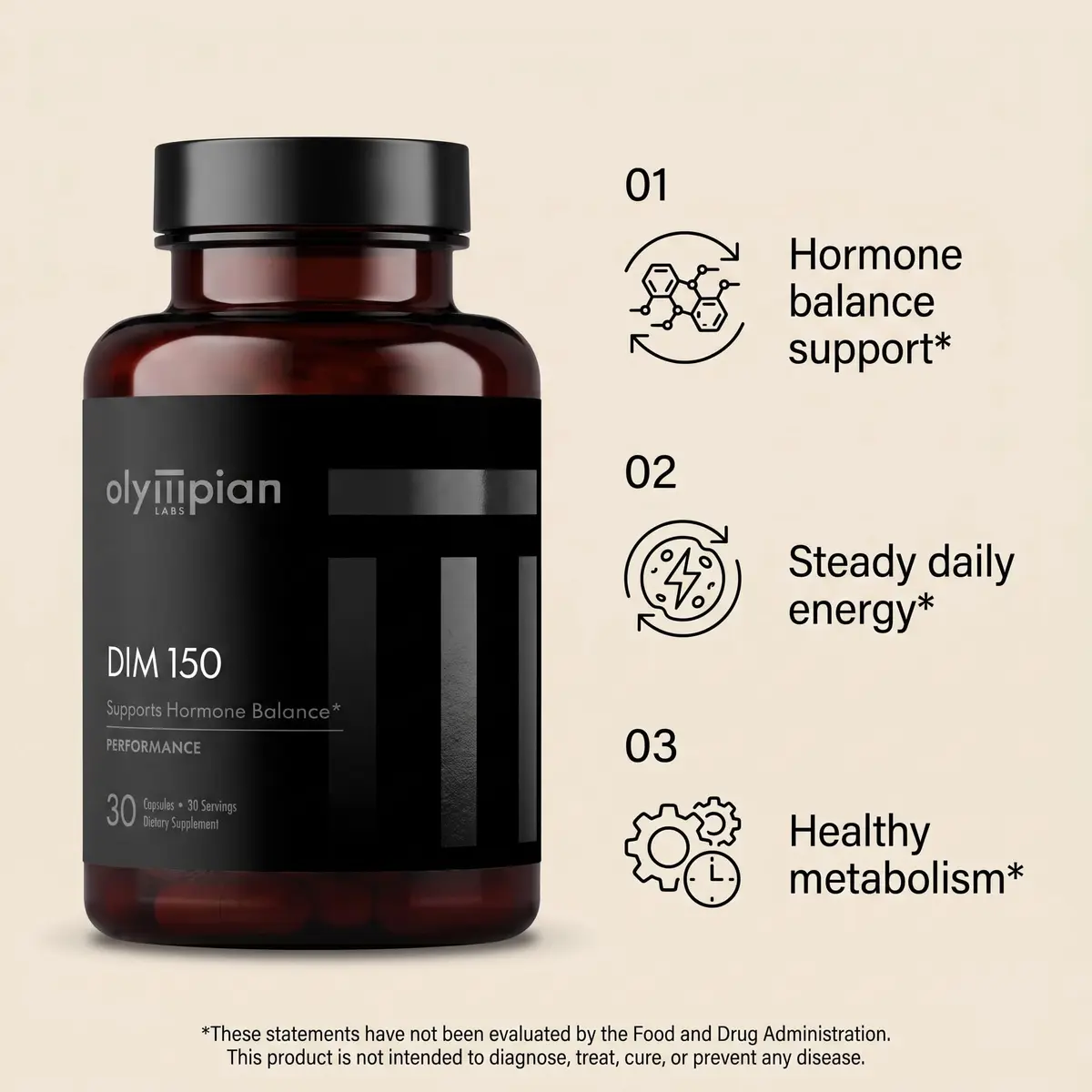 Olympian Labs DIM 150mg - Diindolylmethane Supplement Capsules for Hormone Balance, Clear Skin, PCOS Support, 30 Capsules - view 3