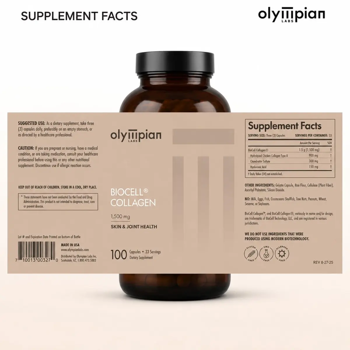 Olympian Labs Biocell Collagen II 1500mg Capsules | Supports Skin & Joints, 100 Capsules - view 6