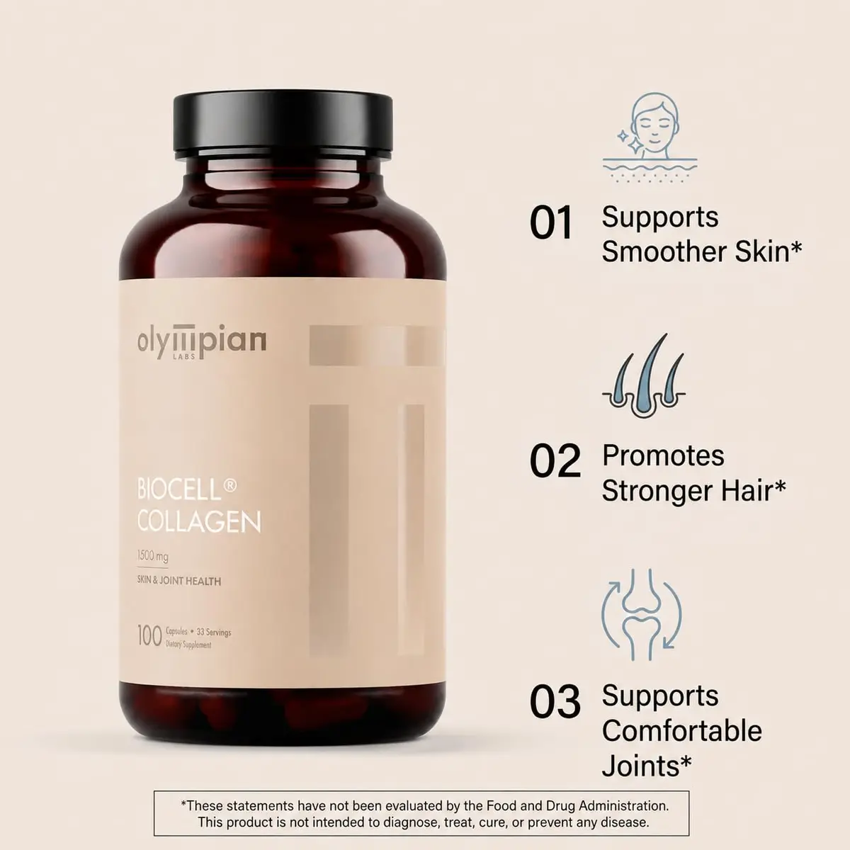Olympian Labs Biocell Collagen II 1500mg Capsules | Supports Skin & Joints, 100 Capsules - view 3