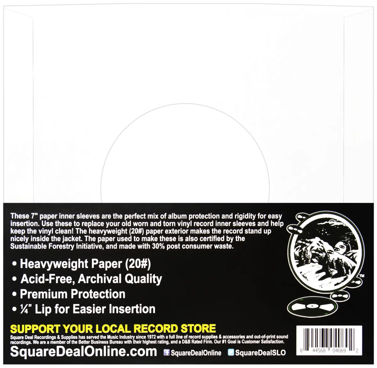 Square Deal Recordings & Supplies 7 Inch Vinyl Record Sleeves Heavyweight Acid-Free Paper | Archival Quality - view 2