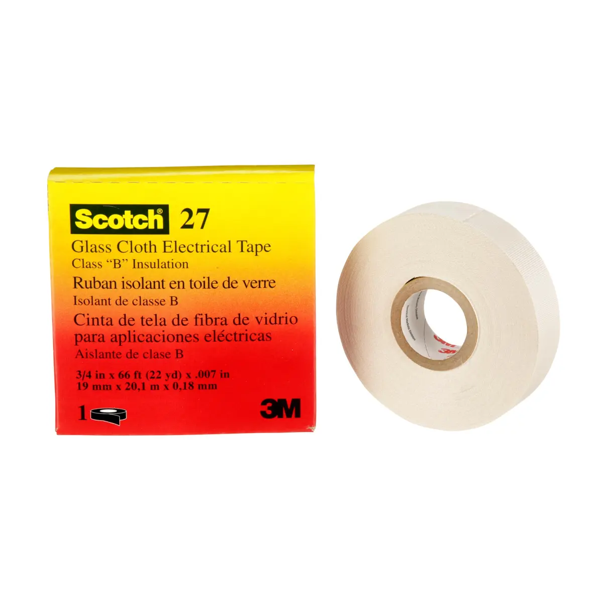 3M Glass Cloth Electrical Tape 27, 3/4 in x 66 ft | High-Temperature Insulation Tape - main product image