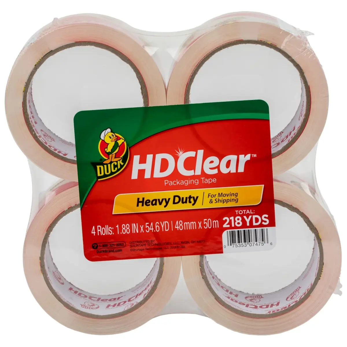 Duck HD Clear Packing Tape Refills - 4 Rolls, 1.88 In. x 54.6 Yards Each | Heavy Duty Shipping & Moving Tape - main product image