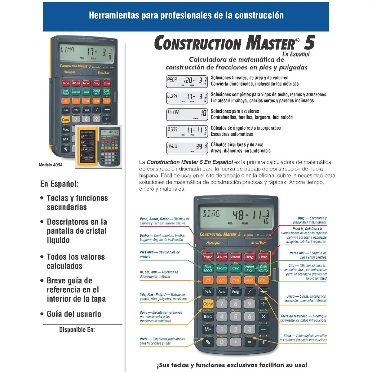 Calculated Industries Construction Master 5 en Espanol | Spanish Construction Calculator - view 5