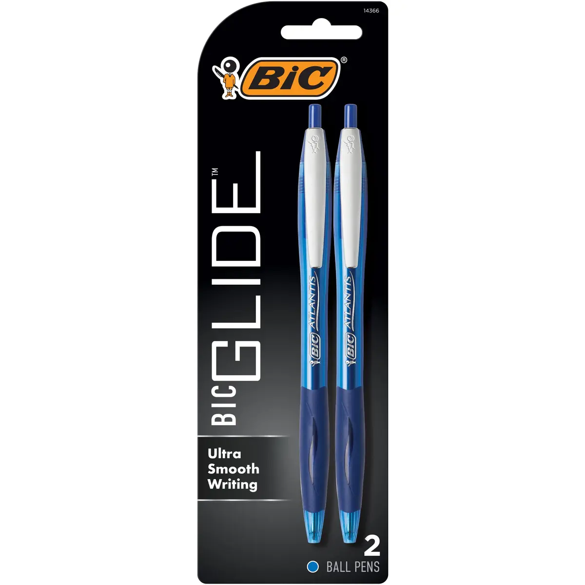 BIC Glide Blue Retractable Ballpoint Pens, Medium Point, 1.0mm, 2-Count | Smooth Ink Flow - main product image