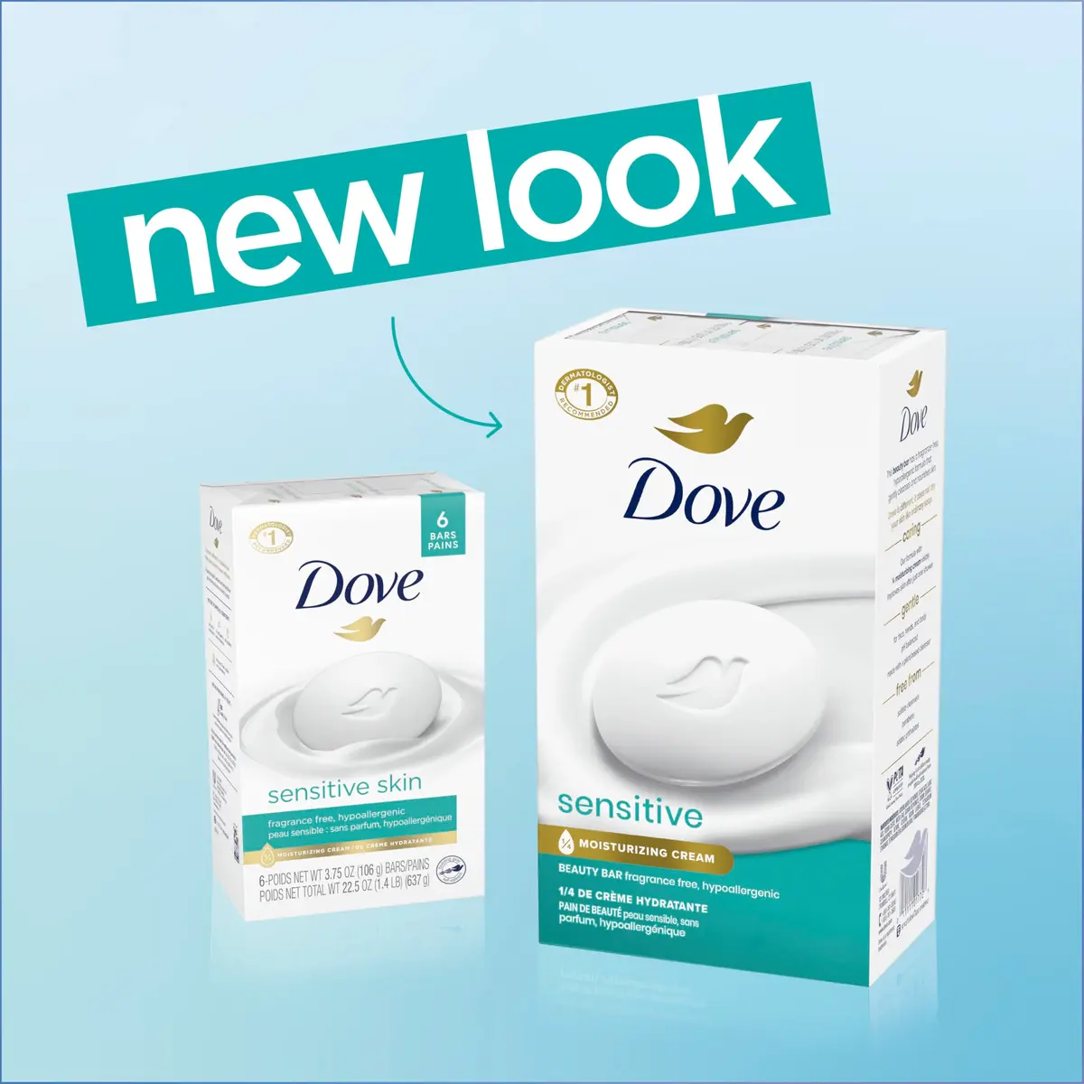 Dove Sensitive Skin Beauty Bar Soap 204g (7.5 Oz) | Hypoallergenic & Fragrance-Free Cleanser - view 2