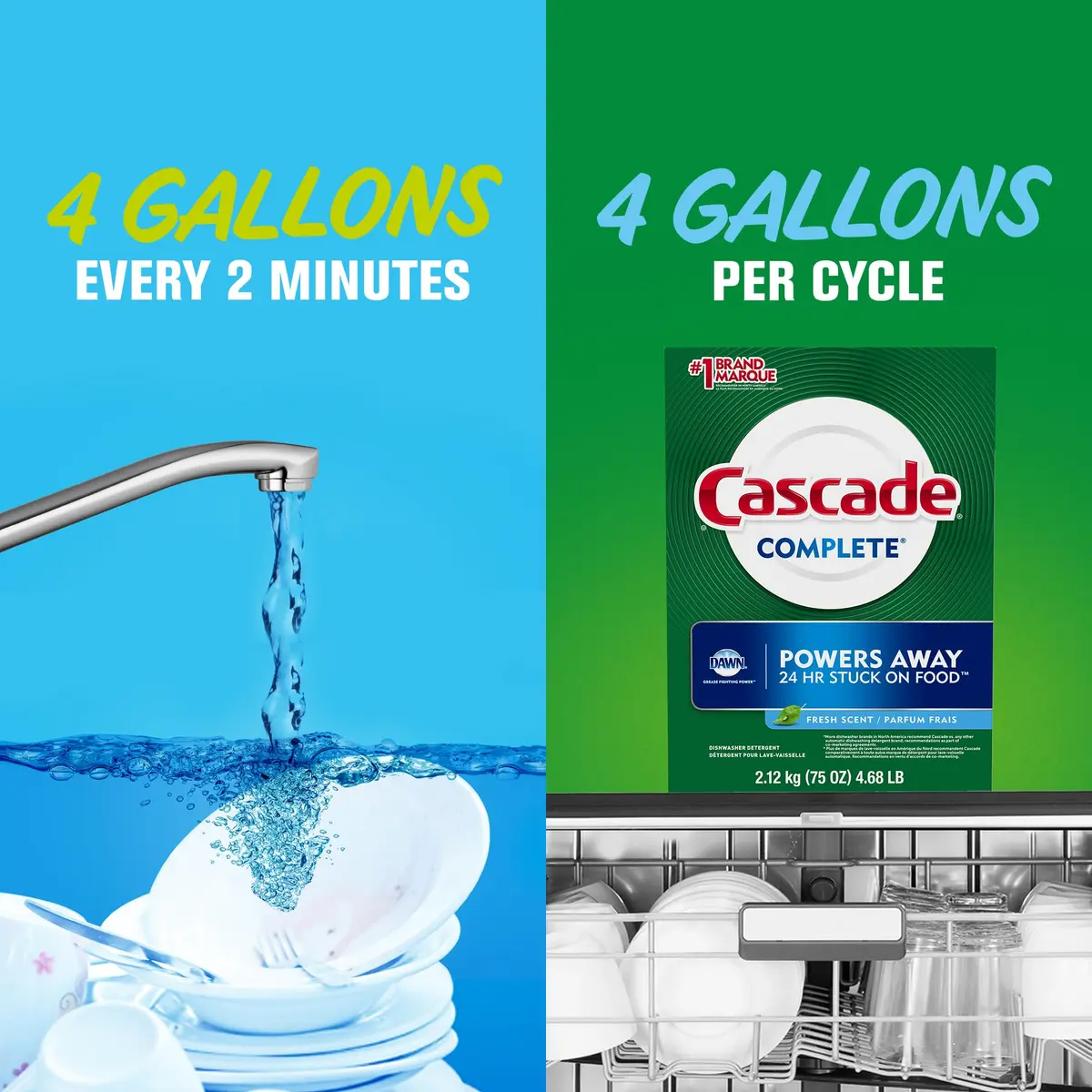 Cascade Complete Powder Dishwasher Detergent 75 oz | Fresh Scent, Phosphate Free, 24-Hour Food Removal - view 7
