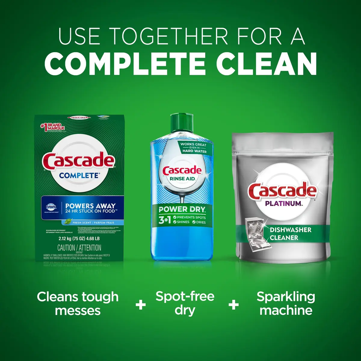 Cascade Complete Powder Dishwasher Detergent 75 oz | Fresh Scent, Phosphate Free, 24-Hour Food Removal - view 4
