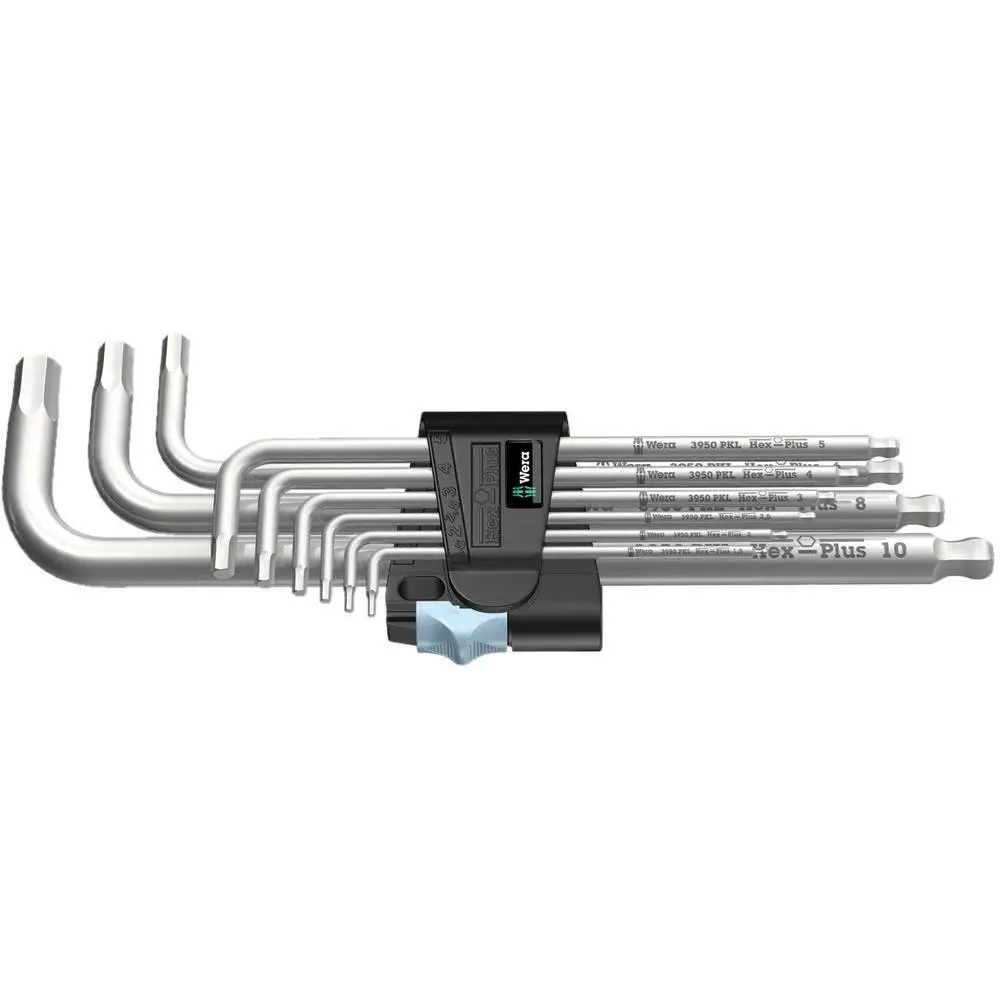 Wera 3950 PKL/9 Stainless Hex-Plus Ball-Point Metric L-Key Set 23.9 cm (9.45 inches) | 9-Piece Set with Storage Clip - main product image