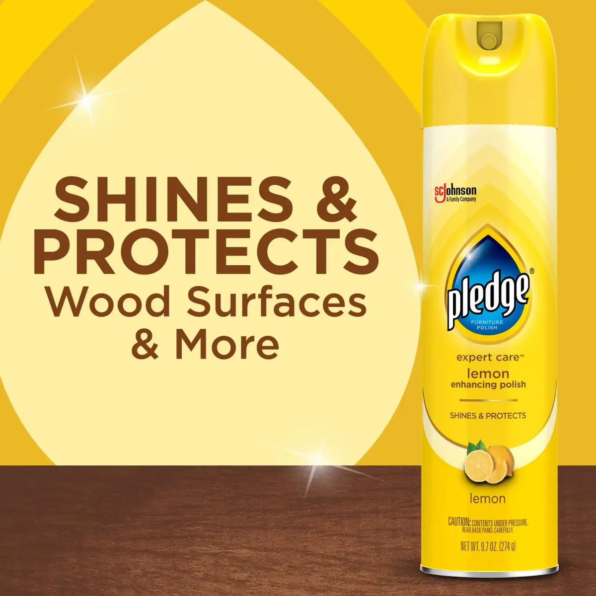 Pledge Expert Care Lemon Enhancing Furniture Polish 275ml (9.7 oz) | Cleans & Protects Sealed Surfaces - main product image