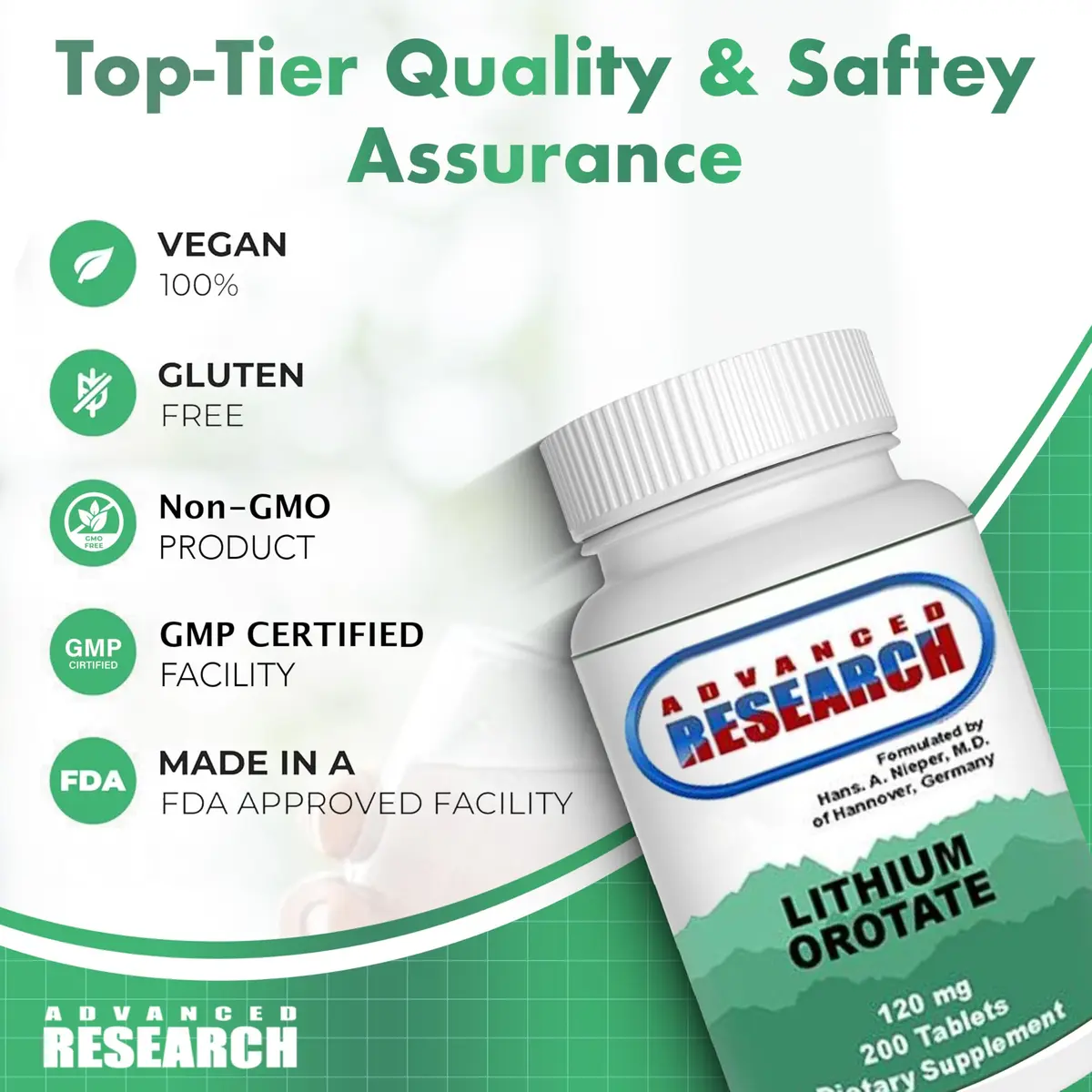 NCI Advanced Research Dr. Hans Nieper Lithium Orotate 5mg | Supports Brain & Mood (120 chars) - view 5