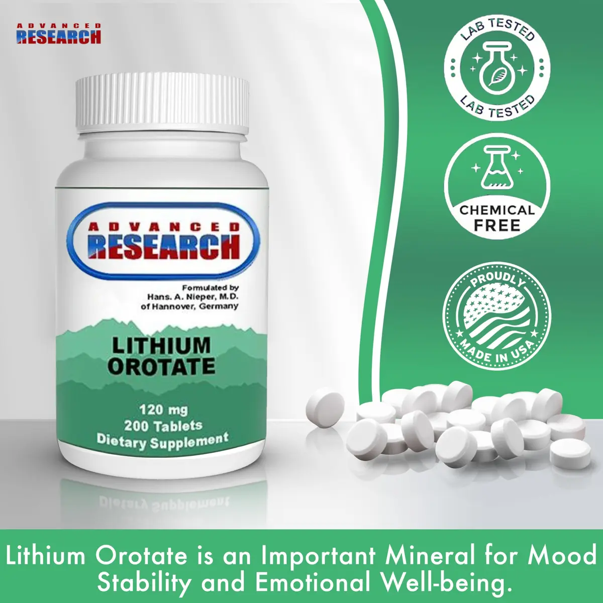 NCI Advanced Research Dr. Hans Nieper Lithium Orotate 5mg | Supports Brain & Mood (120 chars) - view 6
