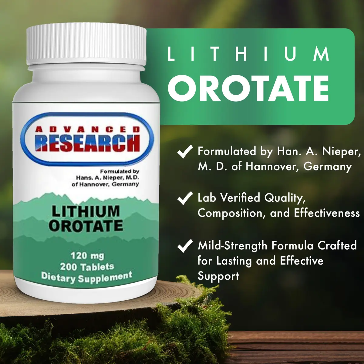 NCI Advanced Research Dr. Hans Nieper Lithium Orotate 5mg | Supports Brain & Mood (120 chars) - view 3