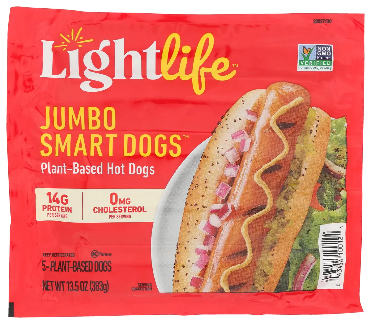 Lightlife Jumbo Smart Dogs 13.5 OZ | Plant-Based Vegan Hot Dogs, Perfect for Barbecues & Quick Lunches - main product image