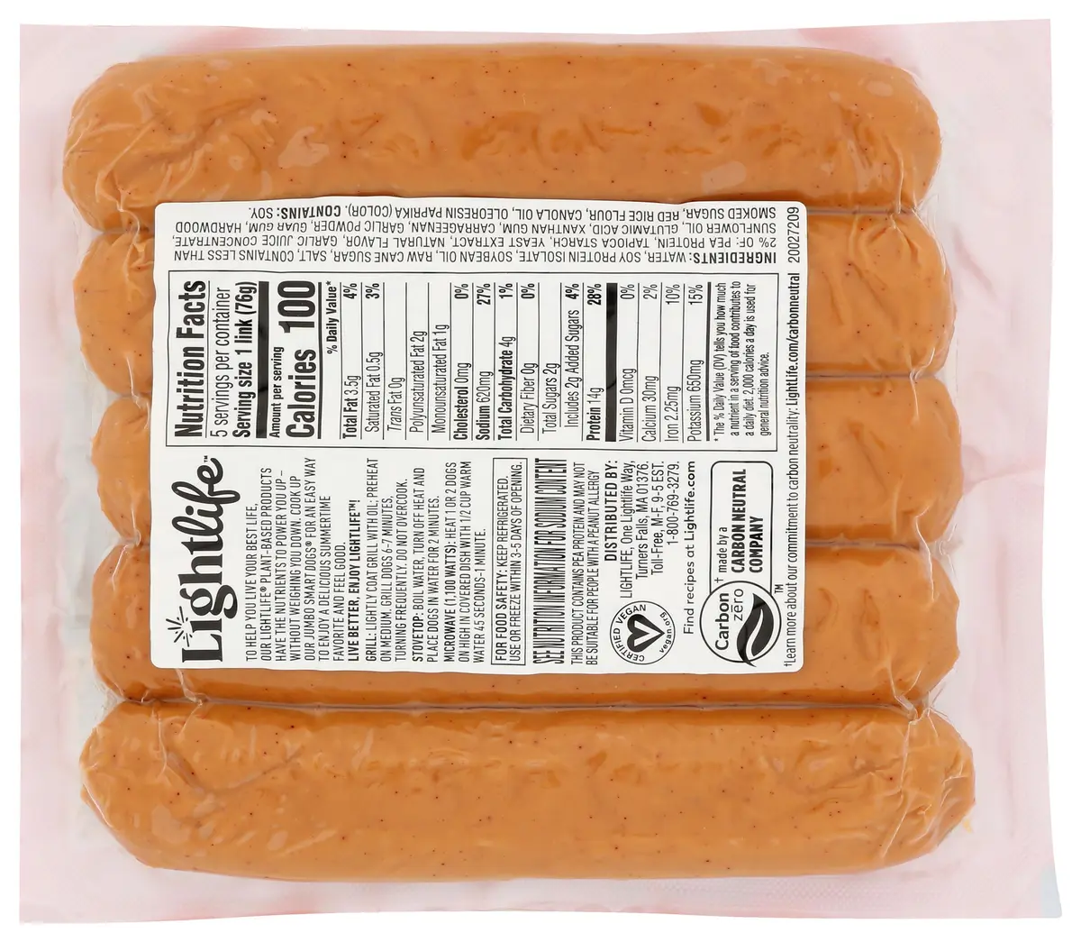 Lightlife Jumbo Smart Dogs 13.5 OZ | Plant-Based Vegan Hot Dogs, Perfect for Barbecues & Quick Lunches - view 2