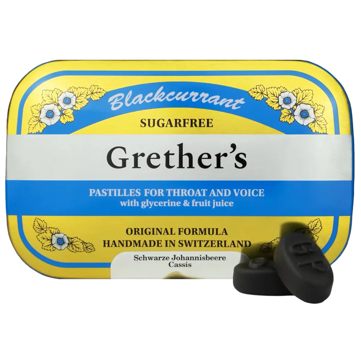 GRETHER'S Sugarfree Blackcurrant Pastilles 106 g (3.75 oz) | Natural Dry Mouth Relief for Singers - main product image