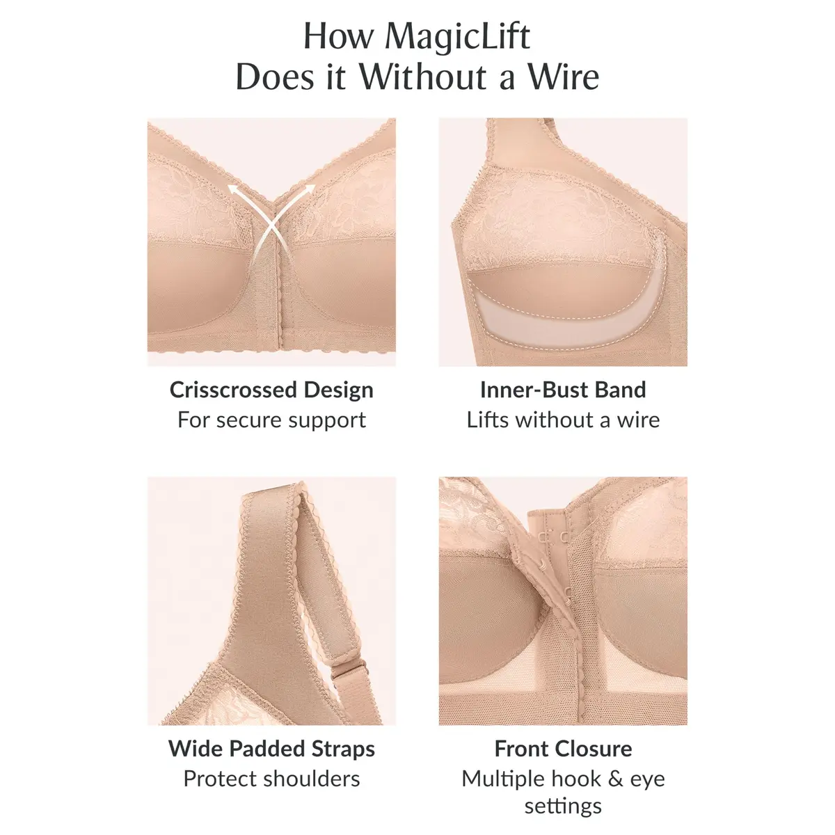Glamorise Full Figure Plus Size MagicLift Front-Closure Support Bra Wirefree 42D | Comfort & Support - view 6