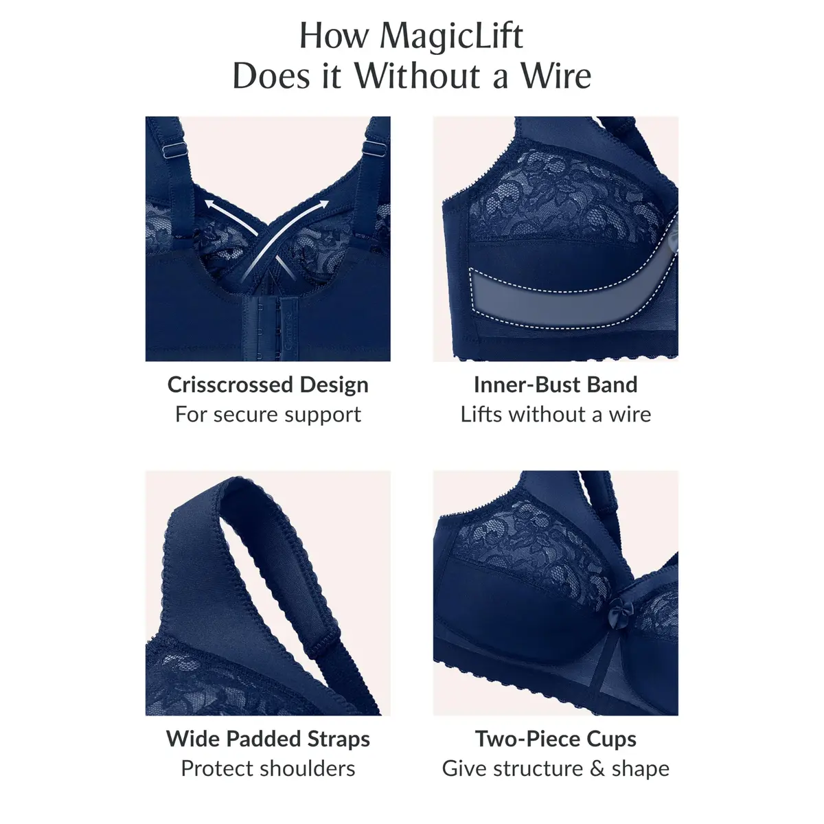 Glamorise Plus Size MagicLift Original Support Bra Wirefree 42D | Wire-Free Lift & Comfort - view 6