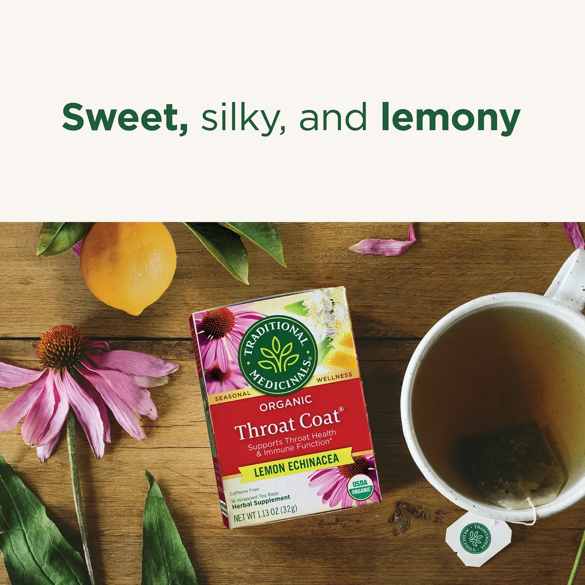 Traditional Medicinals Organic Throat Coat Lemon Echinacea Tea 16 ct | Supports Throat Health & Immune System - view 3