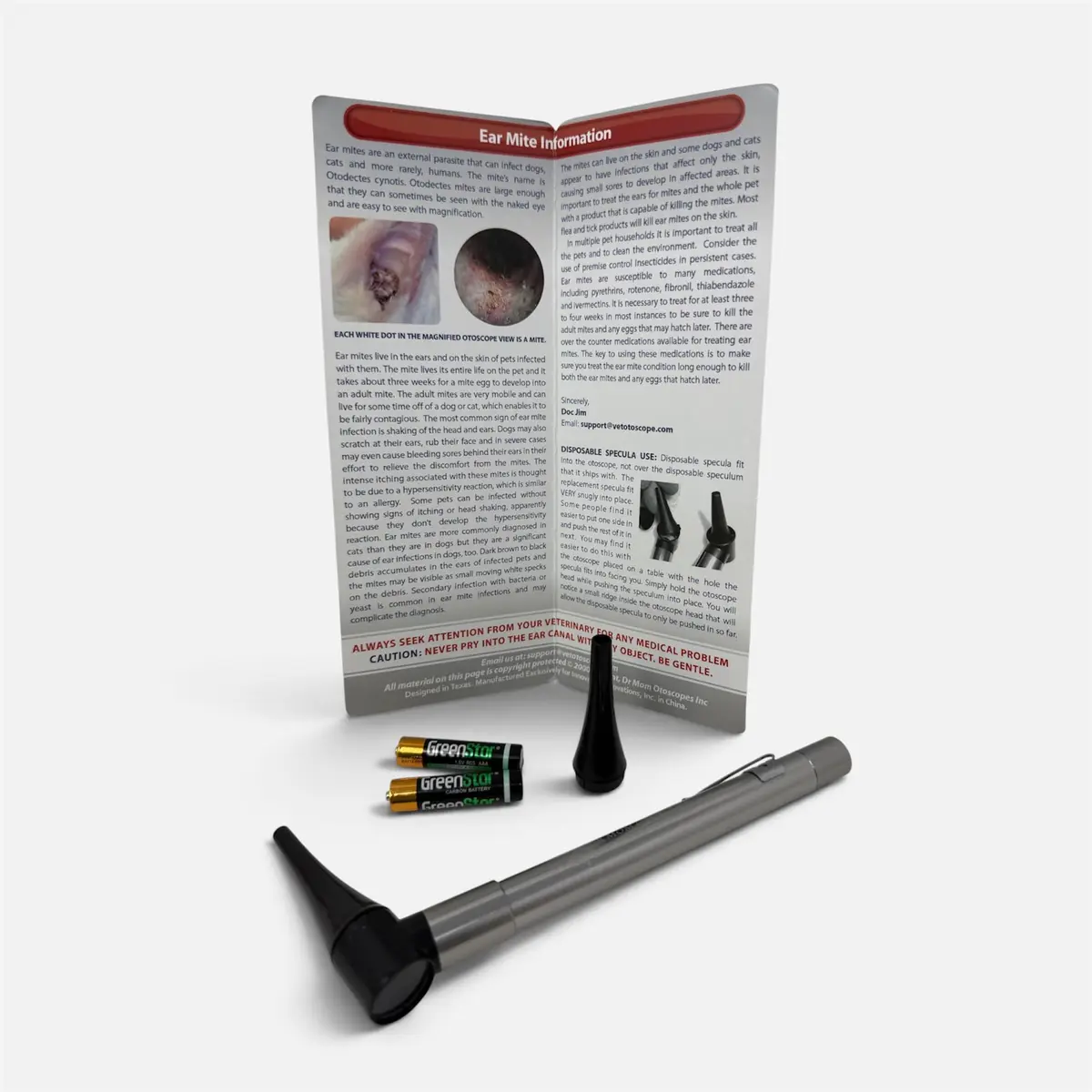 Dr Mom Pocket Veterinary LED Otoscope with 4X Optics | Includes 2 Reusable Specula & Ear Mite Info Sheet - view 8