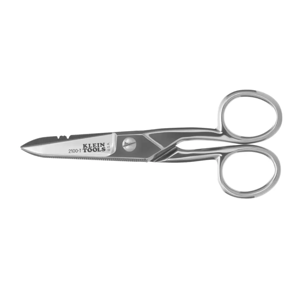 Klein Tools 2100-7 Electrician Scissors 5.25-Inch Nickel-Plated | Heavy-Duty USA Craftsmanship - main product image