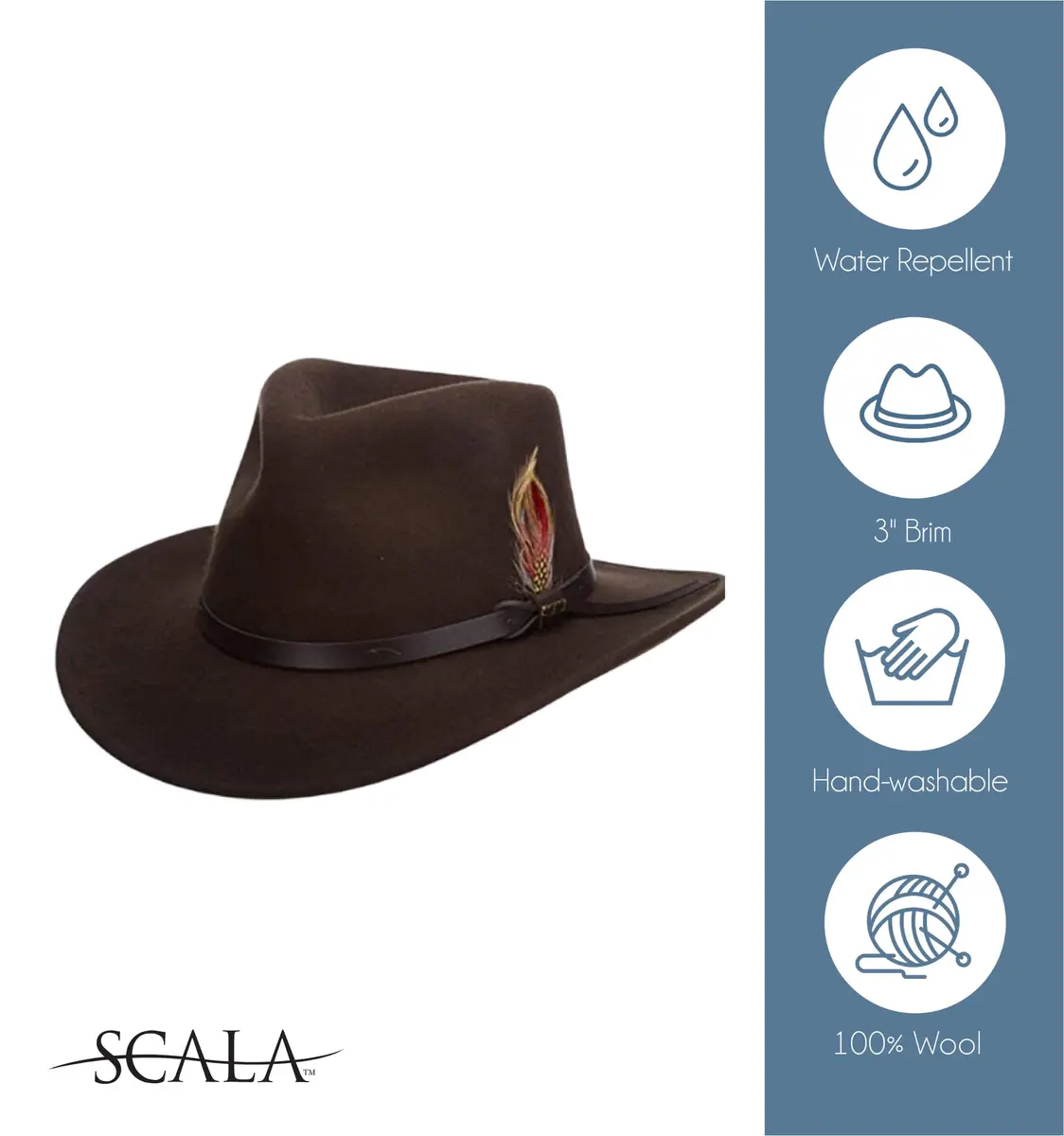 Scala Outback Hat for Men, Wool Felt Sun Hat, Wide Brim UV Protection | Water-Resistant, Fitted, Casual - view 4