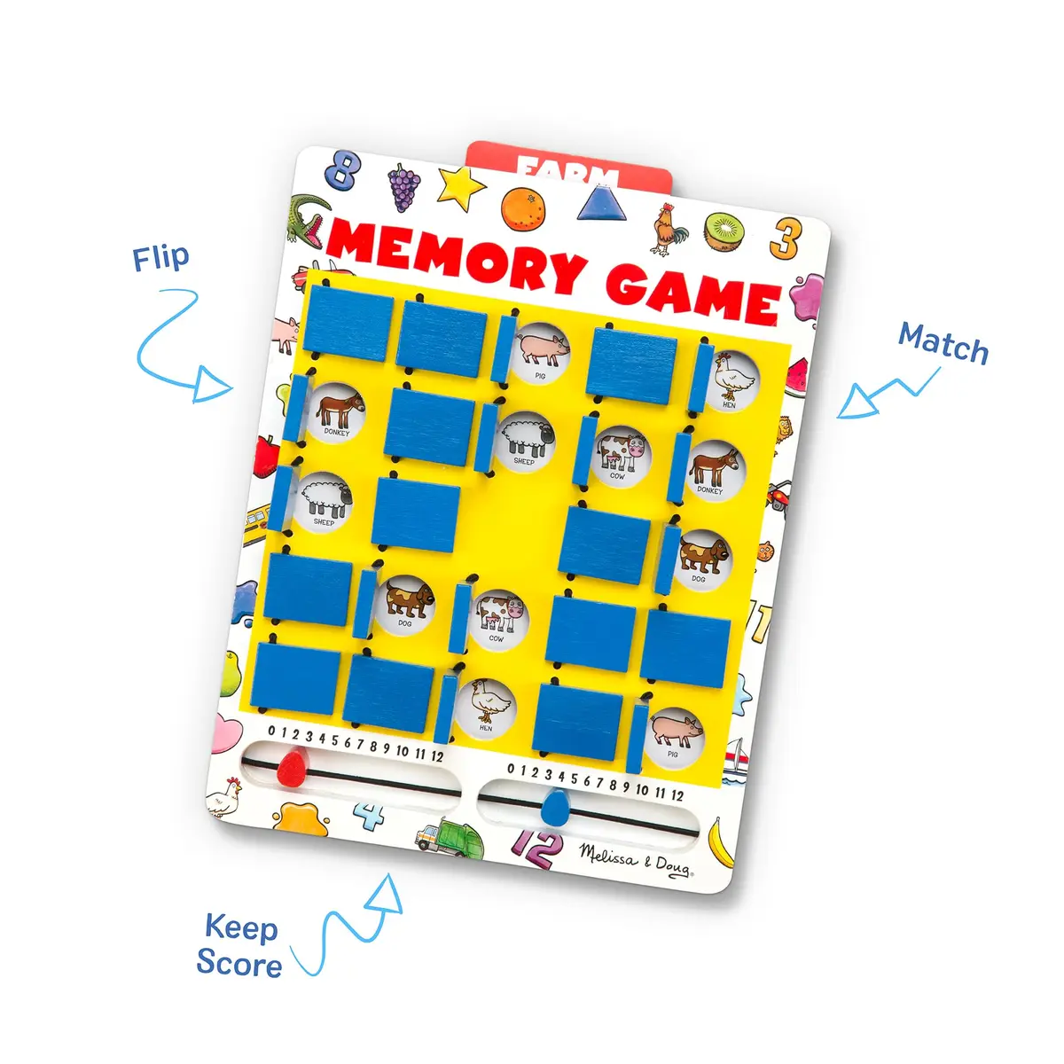 Melissa & Doug Flip-to-Win Portable Wooden Travel Game Board with 25 Flaps & 7 Double-Sided Memory Game Cards for Kids 5+ | Screen-Free Fun - view 3