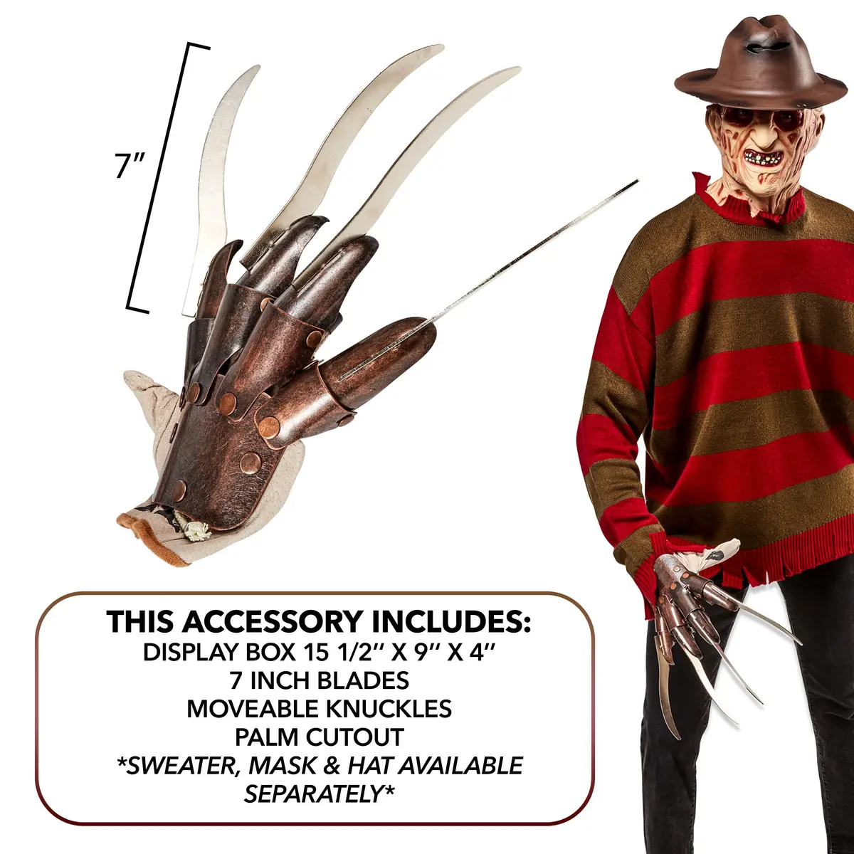 Rubies Freddy Krueger Supreme Edition Glove for Adults | Men’s Costume Accessory, Fake Blades, One Size - view 2