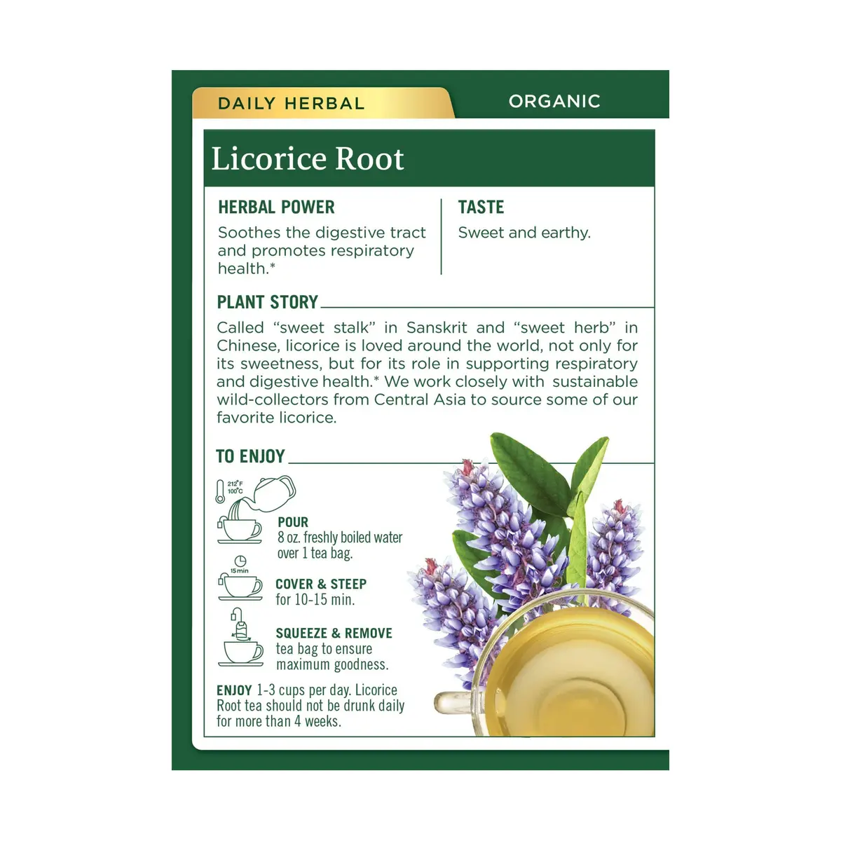 Traditional Medicinals Organic Licorice Root Tea 16 Tea Bags | Soothes Digestion & Supports Respiratory Health - view 3