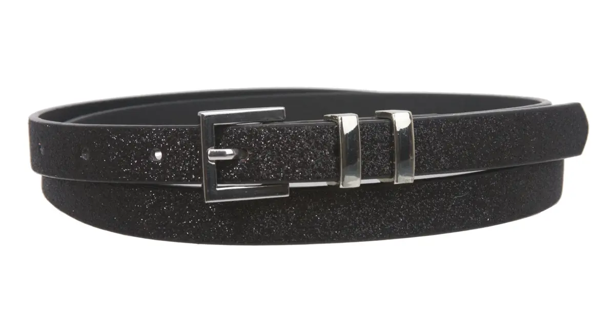 Beltiscool Ladies 5/8" Glitter Dress Skinny Belt, Black | XS - 28" - main product image