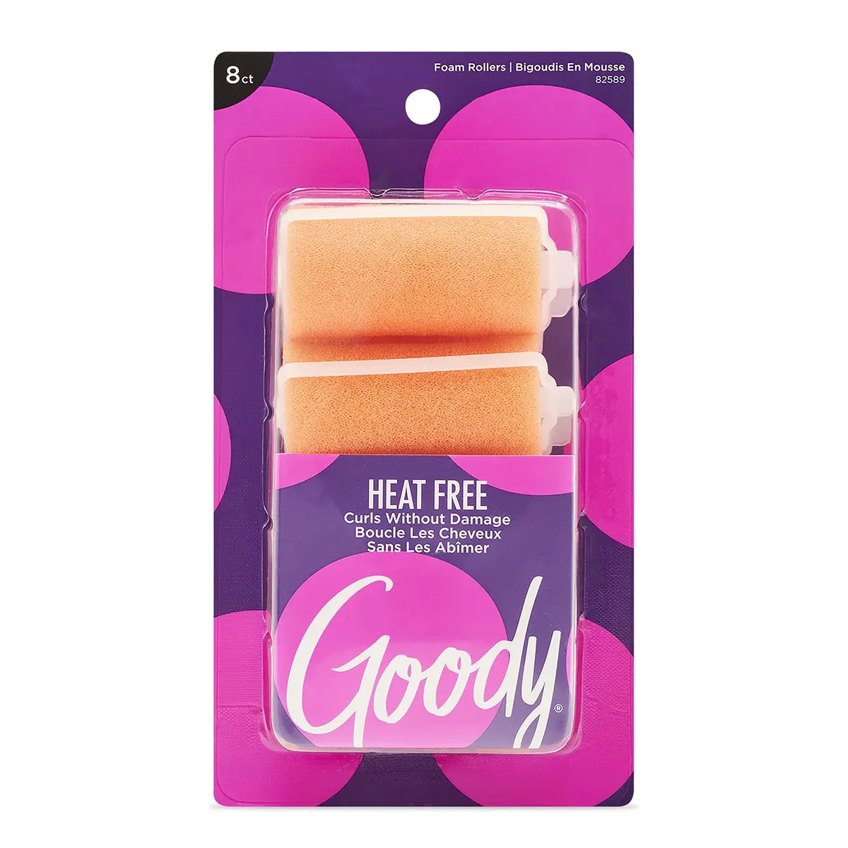 Goody X-Large Foam Hair Rollers (8 Count, Pink) | Heat-Free Curls Overnight - main product image