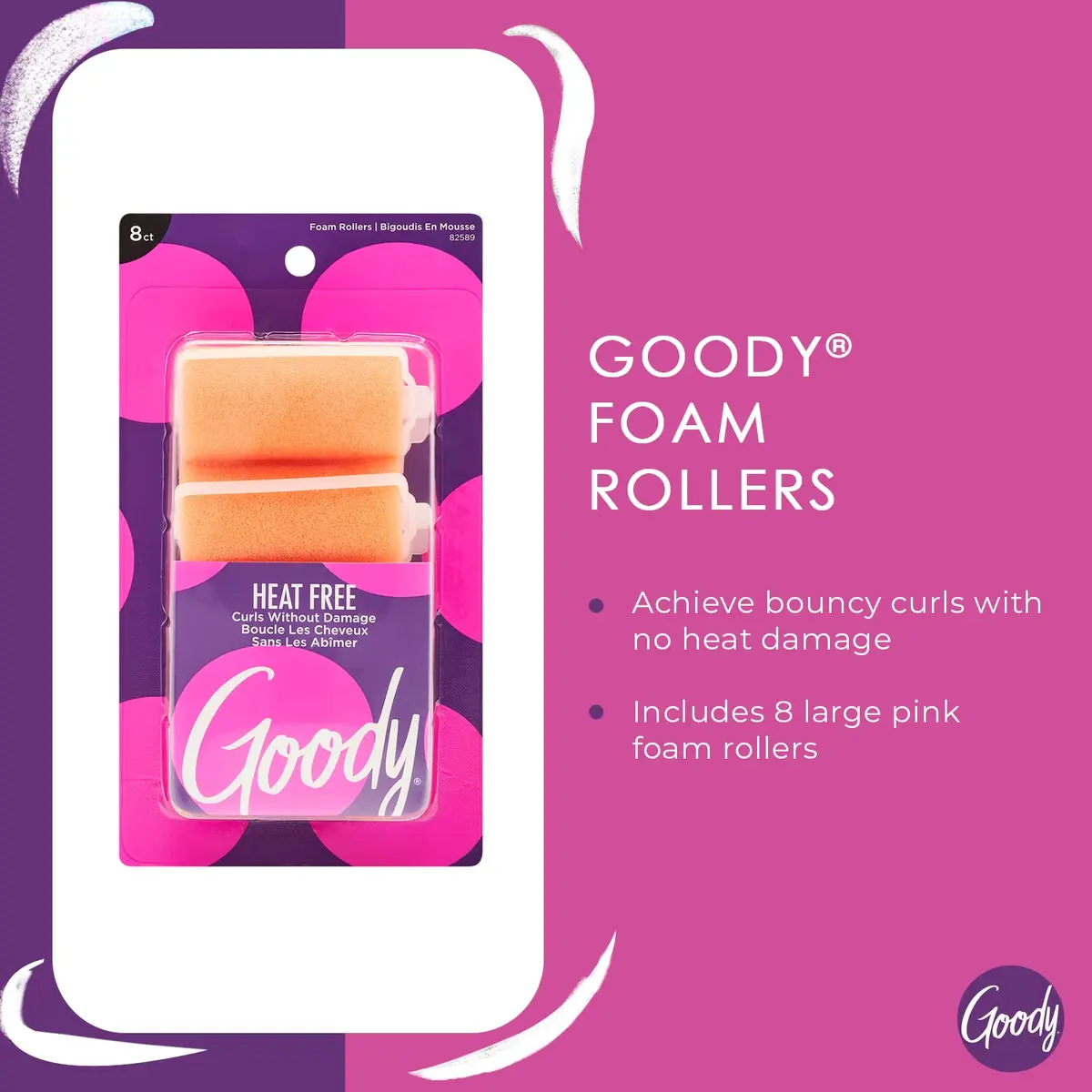 Goody X-Large Foam Hair Rollers (8 Count, Pink) | Heat-Free Curls Overnight - view 2
