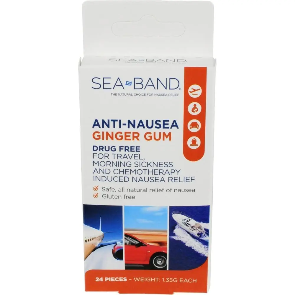 Sea-Band Anti-Nausea Ginger Gum For Motion & Morning Sickness, 24 Pieces | Fast-Acting, Natural Relief for Travel & Pregnancy - main product image