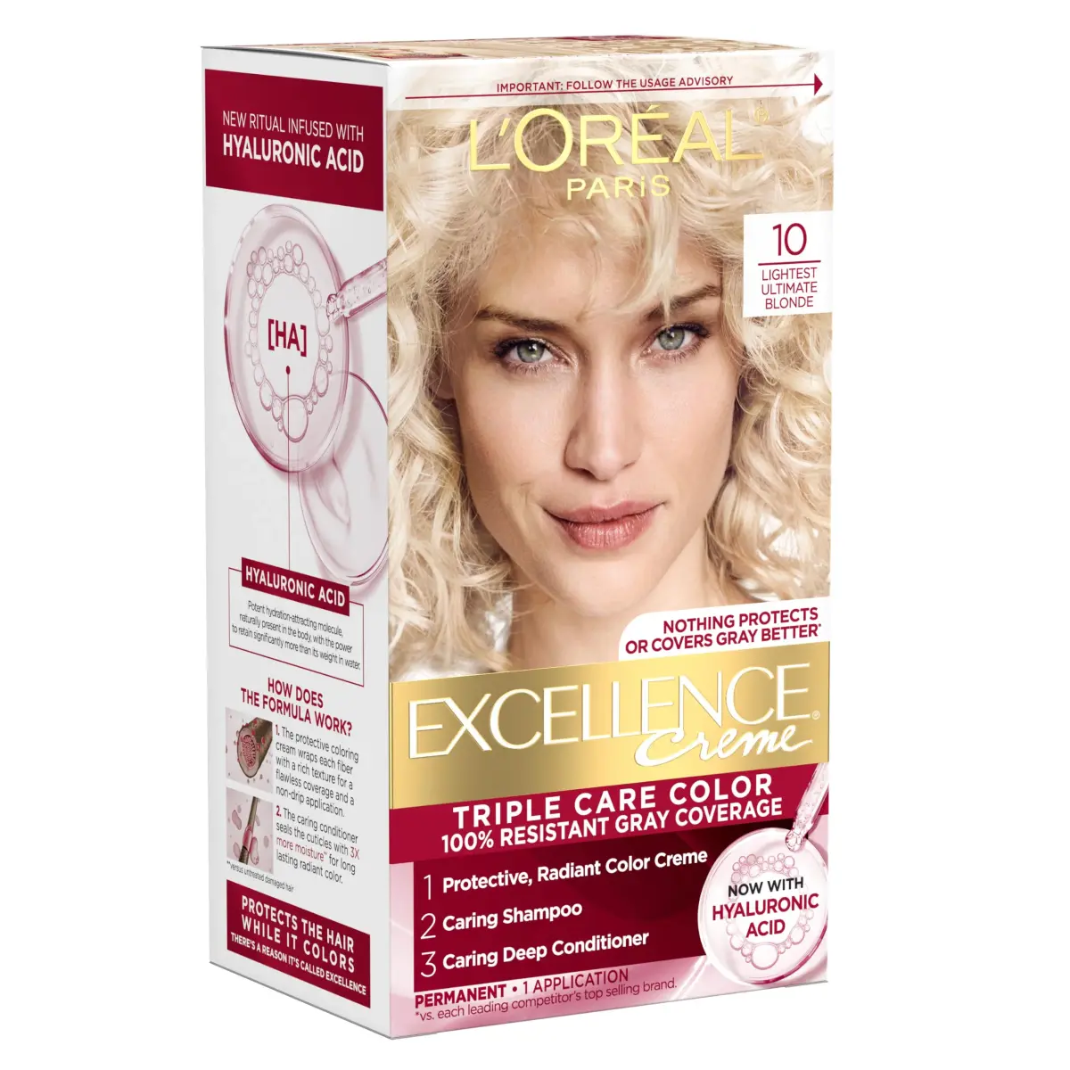 L'Oreal Paris Excellence Crème Permanent Hair Dye 10 Lightest Ultimate Blonde | Triple Care Color with Hyaluronic Acid - main product image