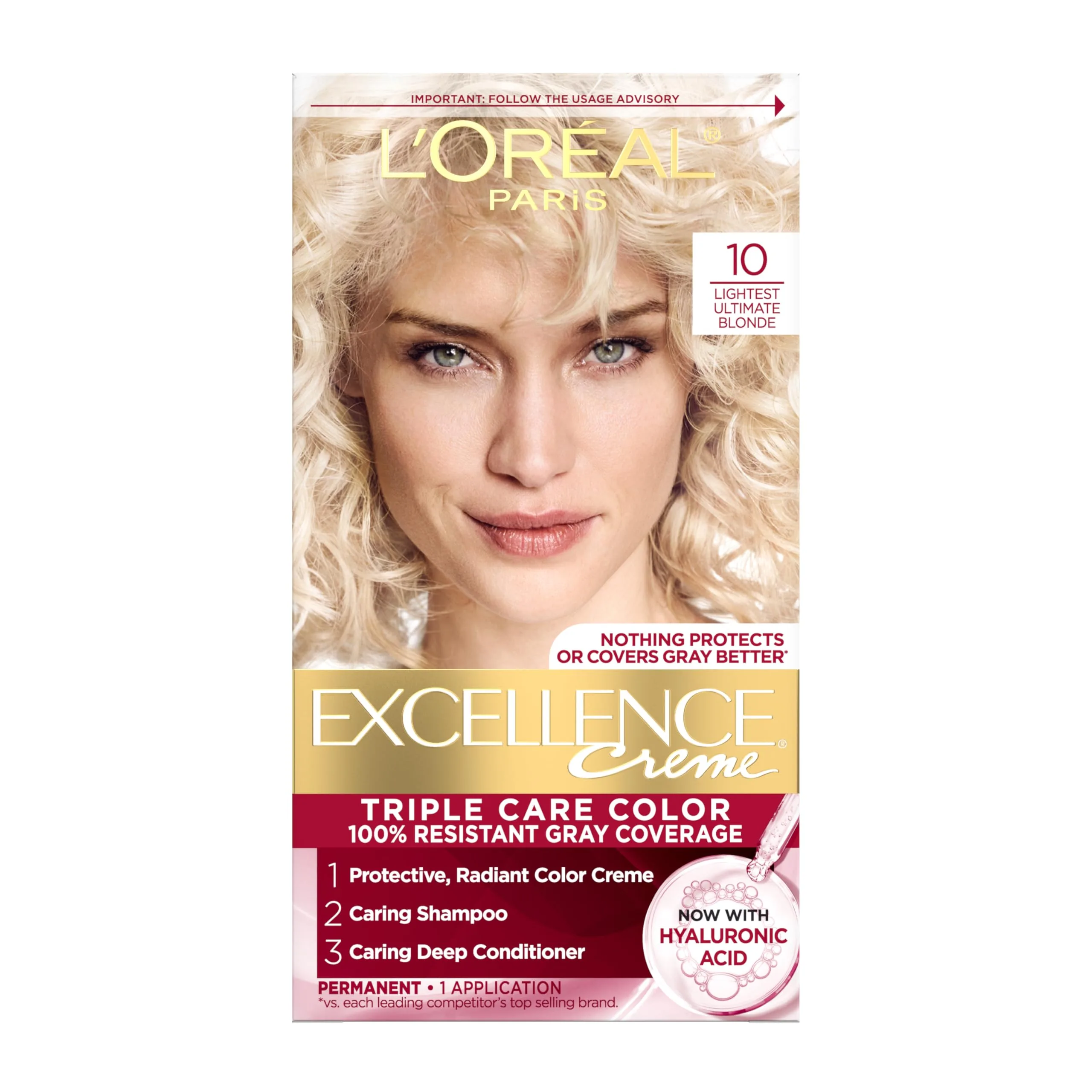 L'Oreal Paris Excellence Crème Permanent Hair Dye 10 Lightest Ultimate Blonde | Gray Coverage Hair Color - main product image