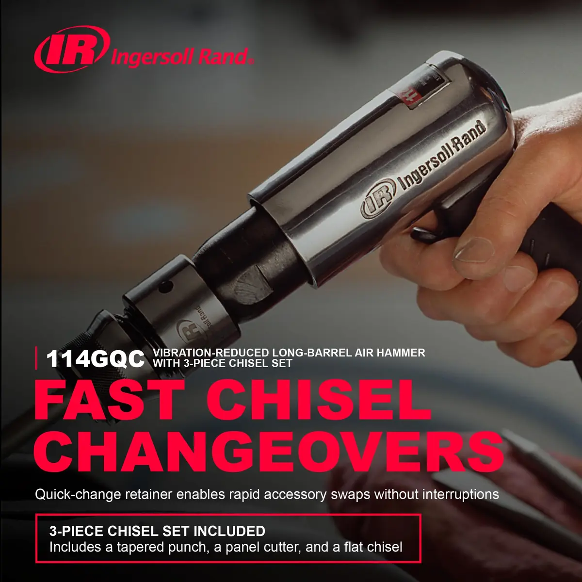 Ingersoll Rand 114GCQ EDGE Series 2 5/8" Stroke Air Hammer Kit | Heavy-Duty Pneumatic Tool for Professionals & DIY - view 4