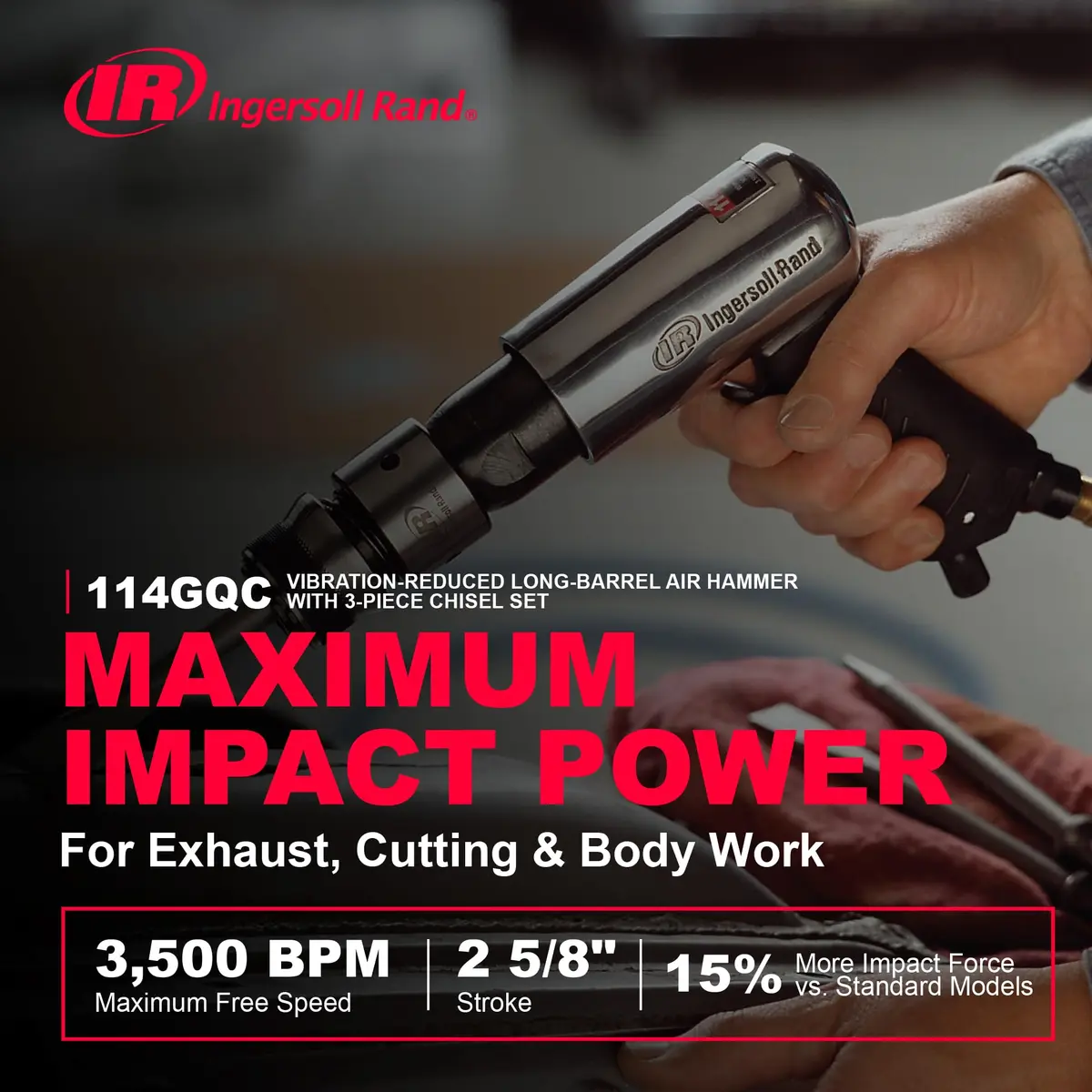 Ingersoll Rand 114GCQ EDGE Series 2 5/8" Stroke Air Hammer Kit | Heavy-Duty Pneumatic Tool for Professionals & DIY - view 2