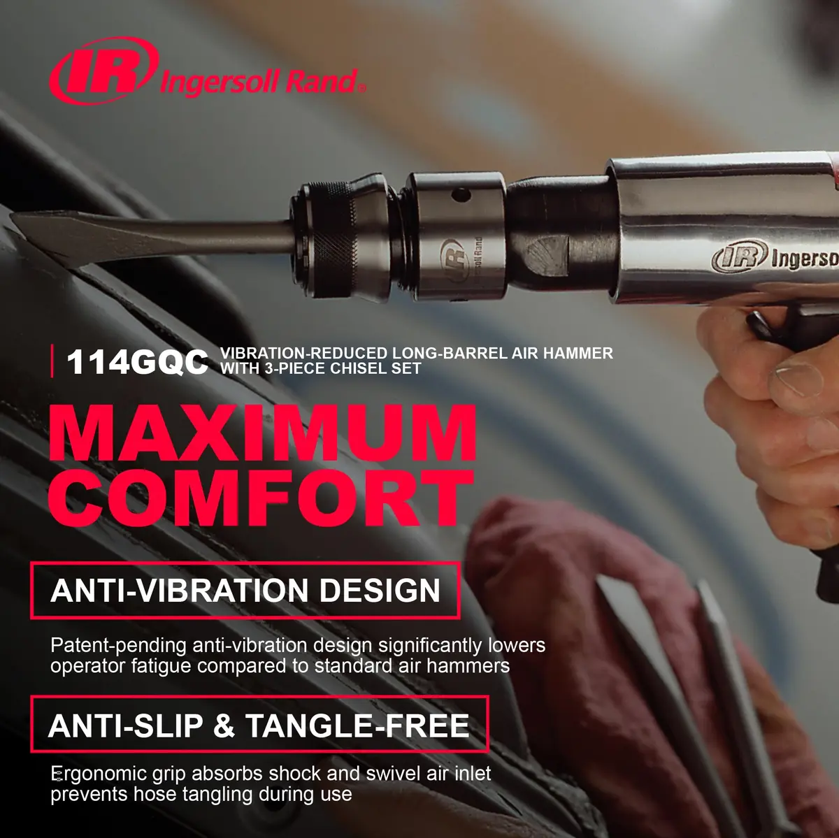 Ingersoll Rand 114GCQ EDGE Series 2 5/8" Stroke Air Hammer Kit | Heavy-Duty Pneumatic Tool for Professionals & DIY - view 3