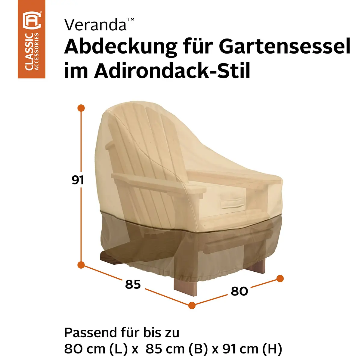 Classic Accessories Veranda Water-Resistant Adirondack Chair Cover 81 cm (31.5"L x 33.5"D x 36"H) | Heavy Duty Gardelle Fabric - view 2