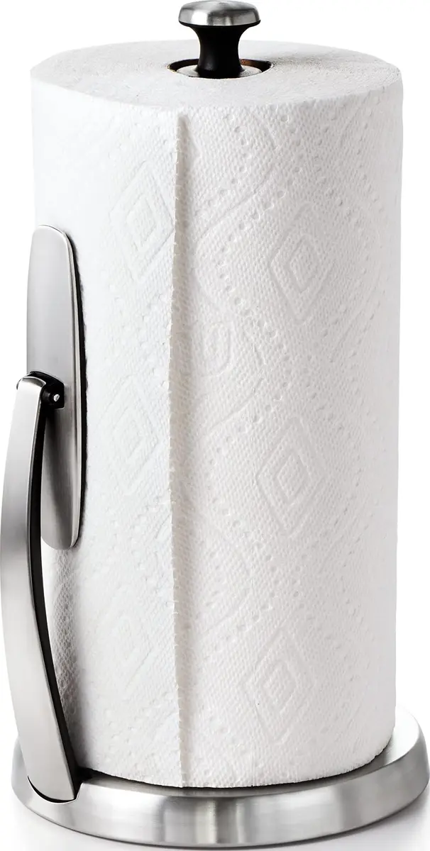 OXO Good Grips SimplyTear Paper Towel Holder Countertop for Kitchen | Stainless Steel, Freestanding, 1 Pack - main product image