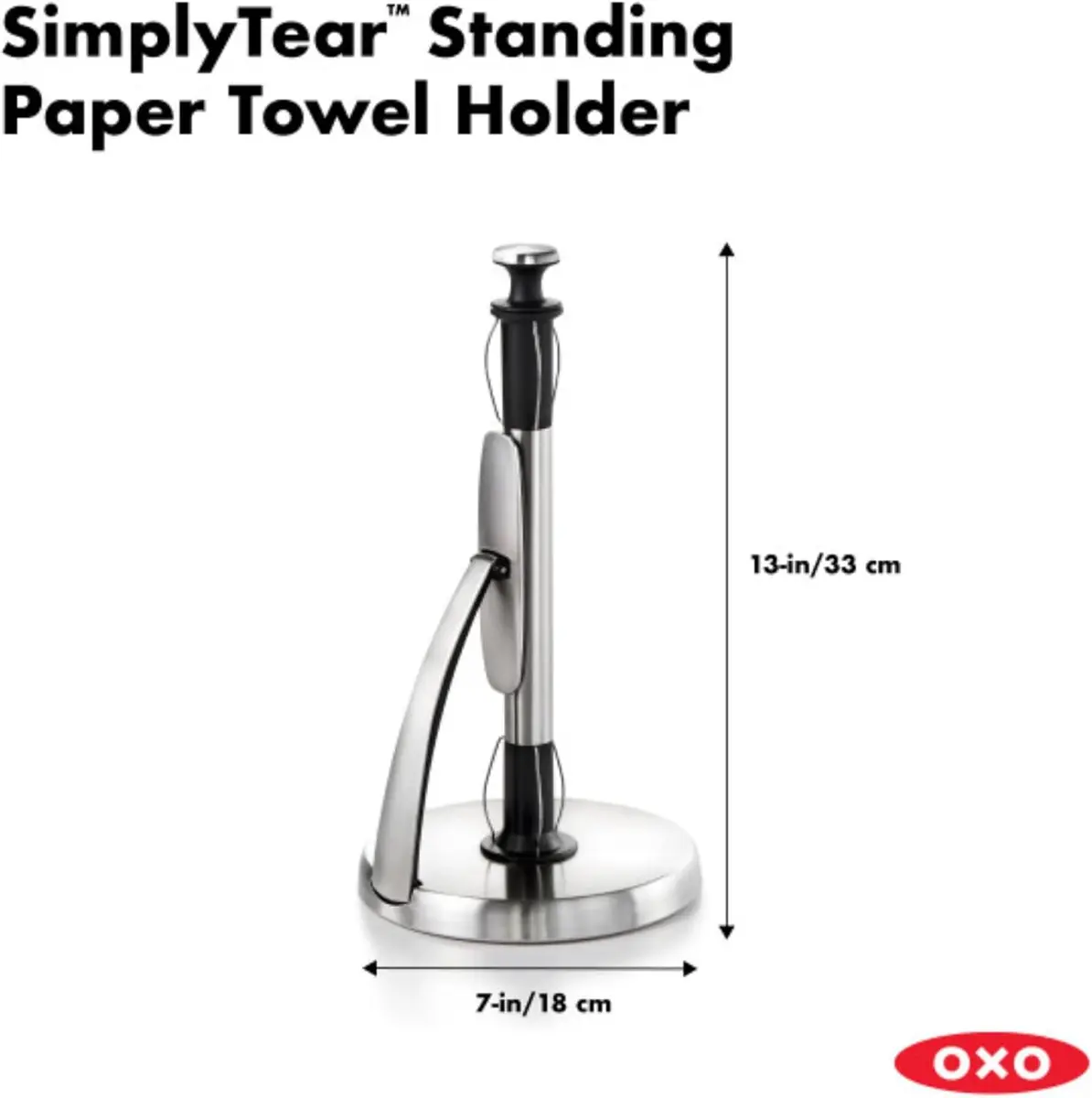 OXO Good Grips SimplyTear Paper Towel Holder Countertop for Kitchen | Stainless Steel, Freestanding, 1 Pack - view 3