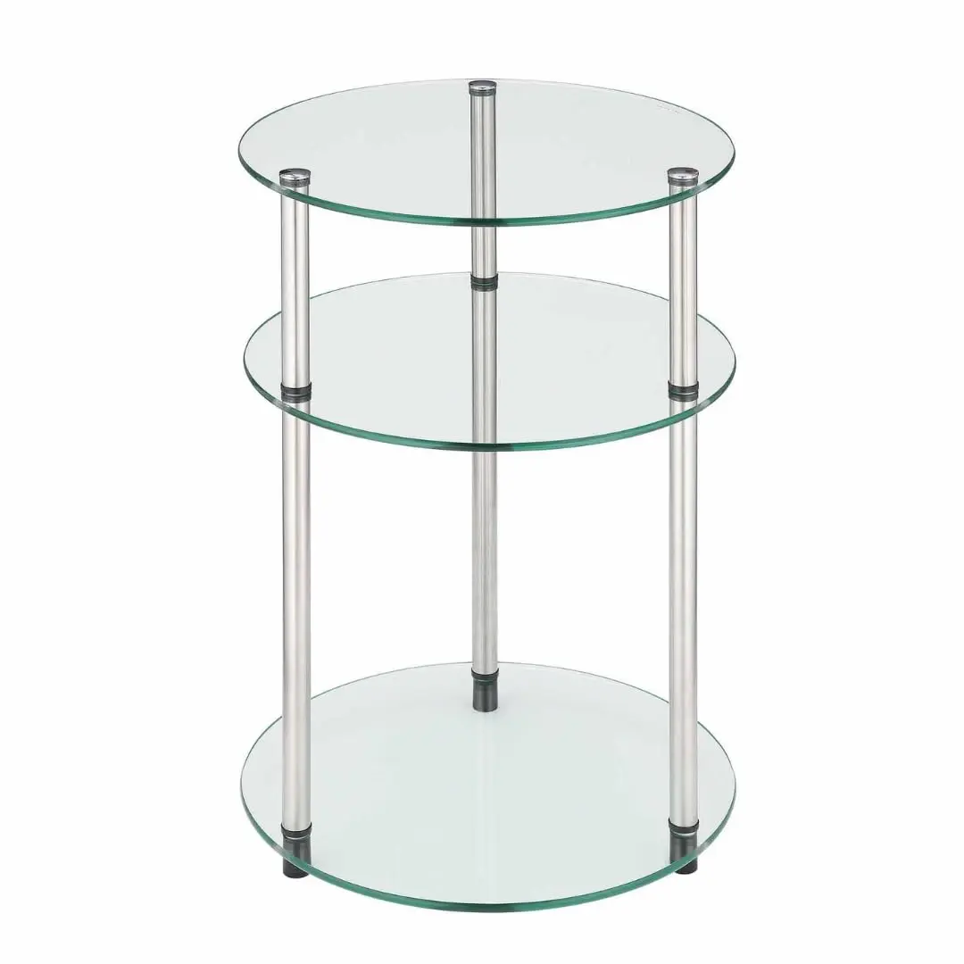 Convenience Concepts Designs2Go 3-Tier Round End Table, Glass | Modern Glam Style with 3 Glass Shelves (15.75") - main product image