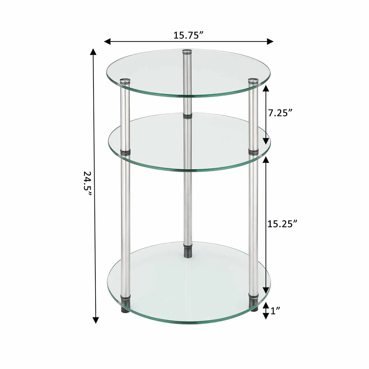 Convenience Concepts Designs2Go 3-Tier Round End Table, Glass | Modern Glam Style with 3 Glass Shelves (15.75") - view 5