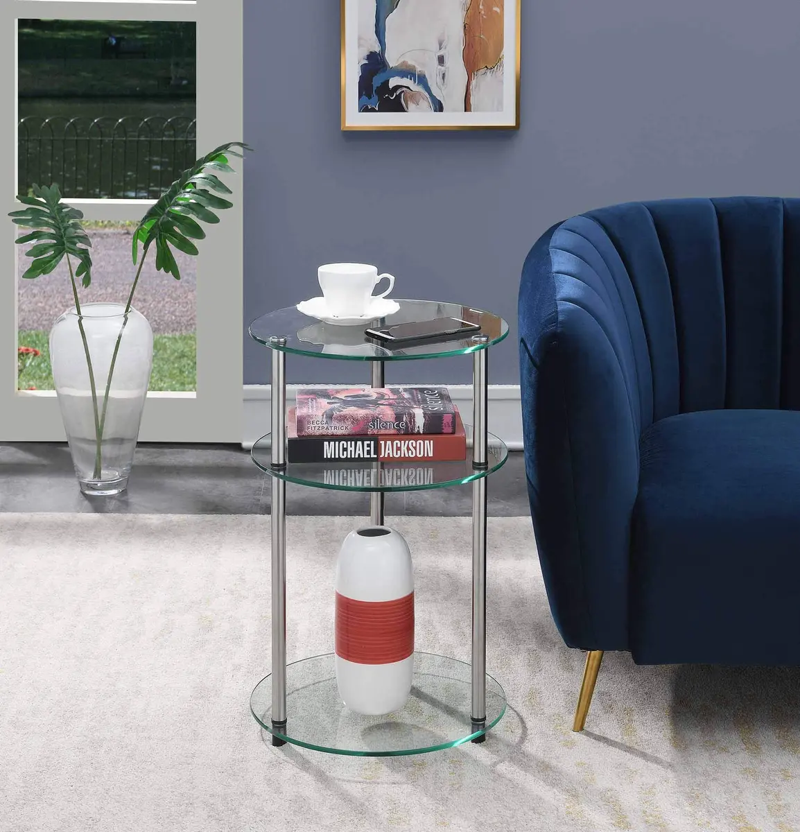 Convenience Concepts Designs2Go 3-Tier Round End Table, Glass | Modern Glam Style with 3 Glass Shelves (15.75") - view 4