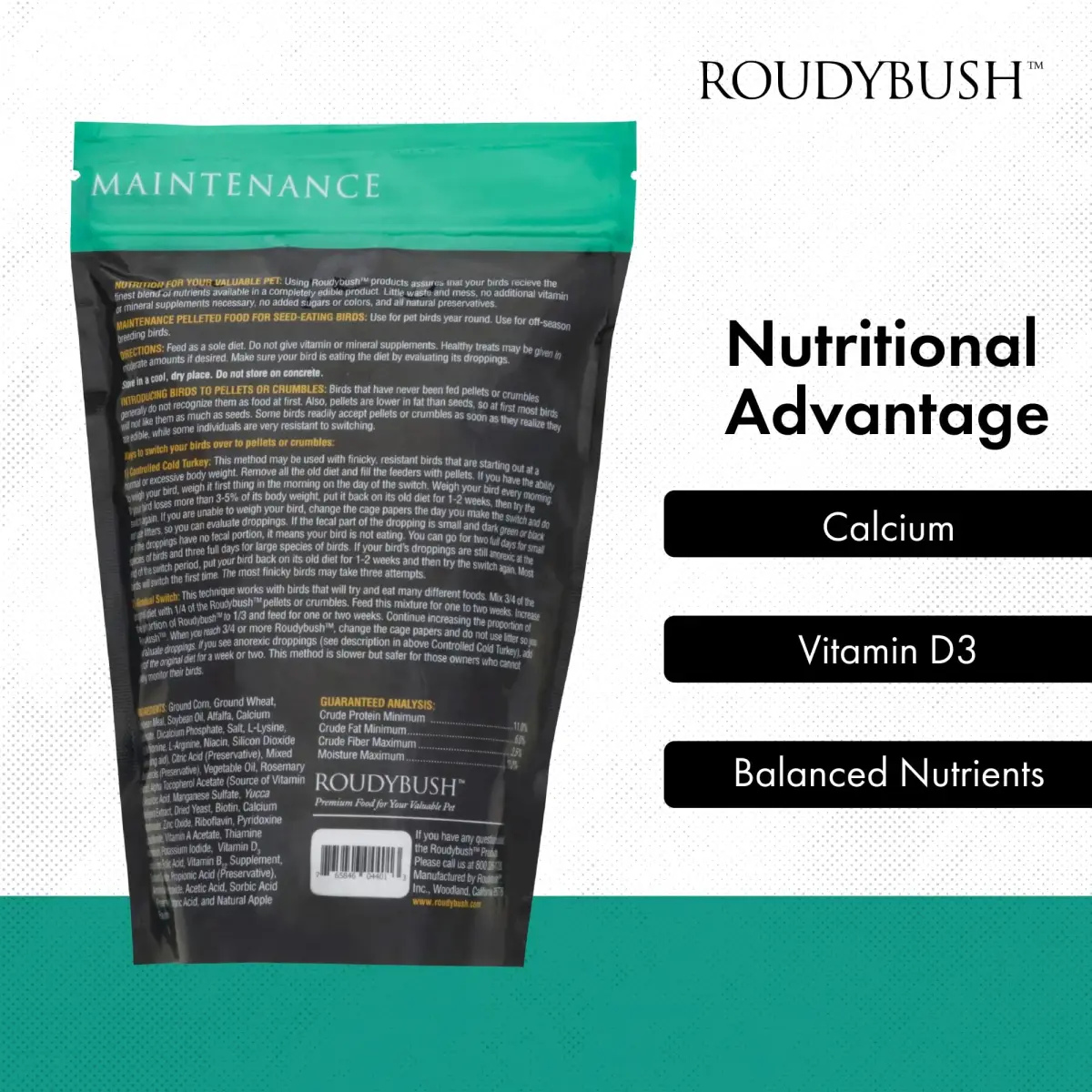 RoudyBush Daily Maintenance Bird Food Mini Pellets 624g (22oz) | Scientifically Formulated Bird Feed - view 5