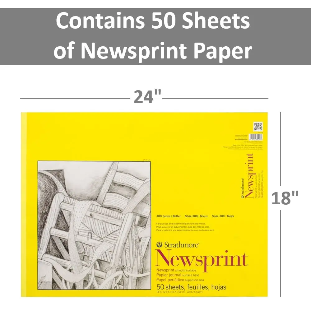 Strathmore 300 Series Newsprint Pad 18" x 24" | Acid-Free, Smooth Paper for Dry Drawing - view 2