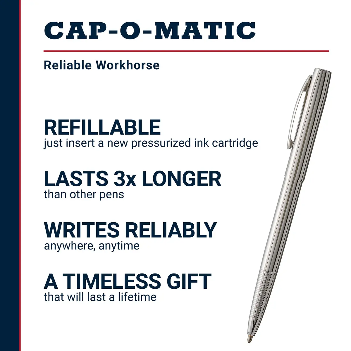 Fisher Space Pen Chrome Cap-O-Matic Pen, Black Ink, Gift Box | Writes Upside Down & in Extreme Temperatures - view 2