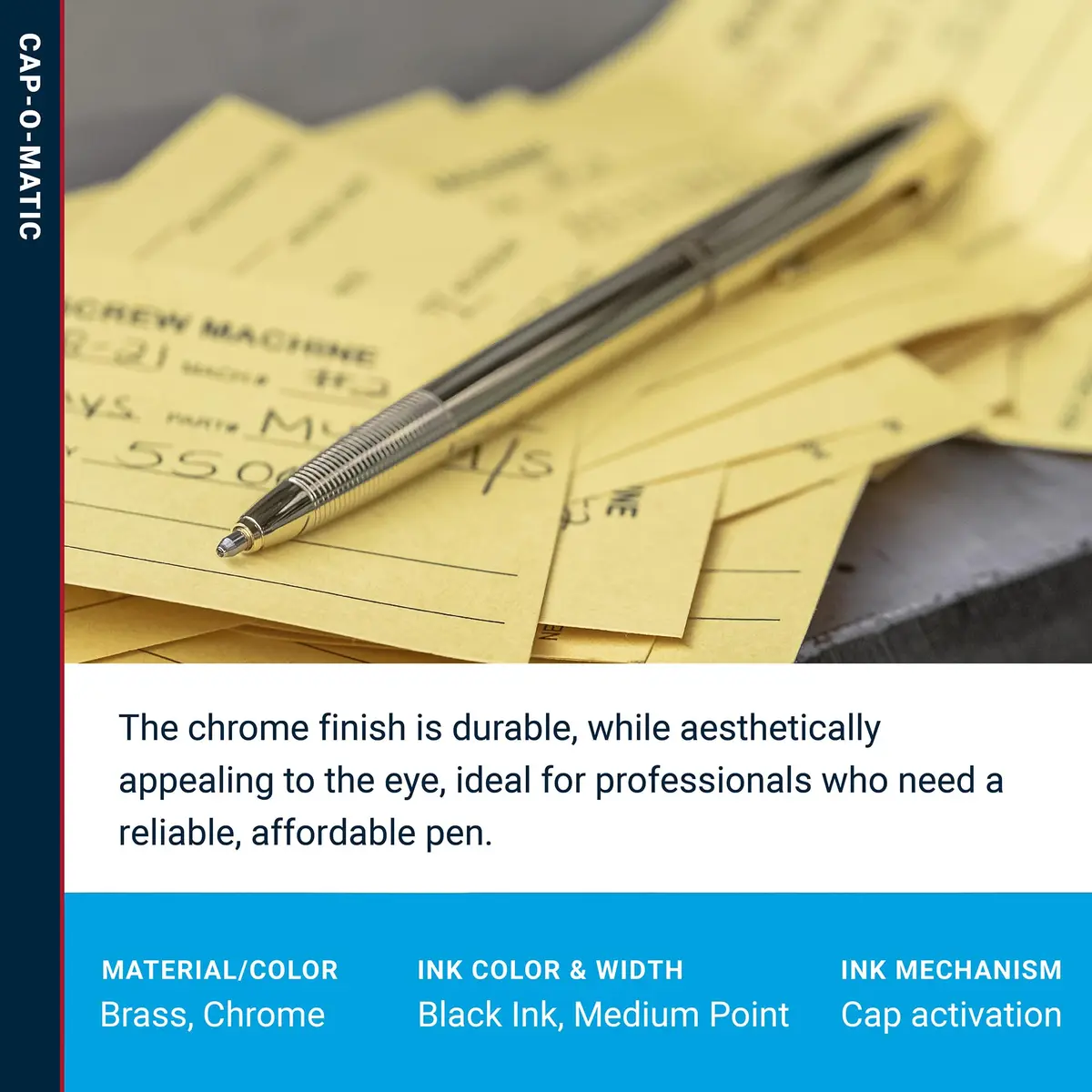 Fisher Space Pen Chrome Cap-O-Matic Pen, Black Ink, Gift Box | Writes Upside Down & in Extreme Temperatures - view 3